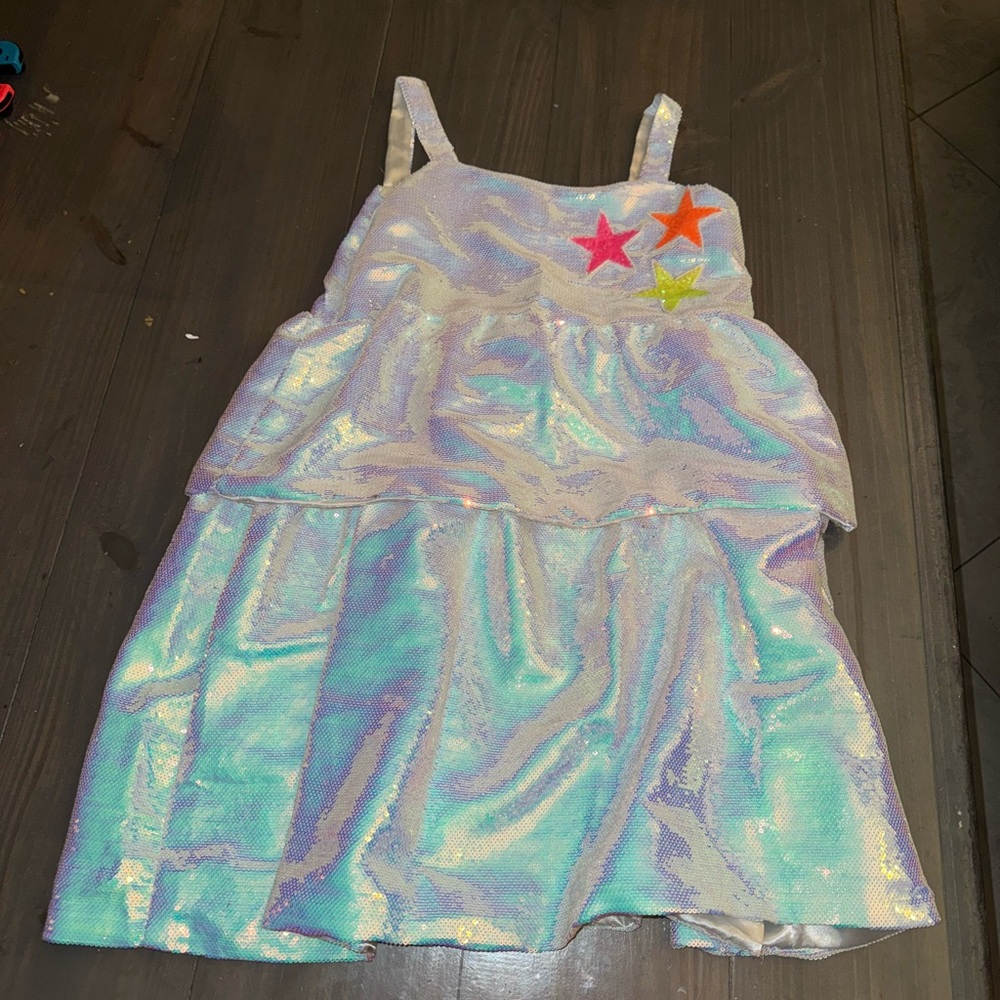 Pre Owned Lola and the Boys Iridescent Sequin Star Tiered Dress Girls 14